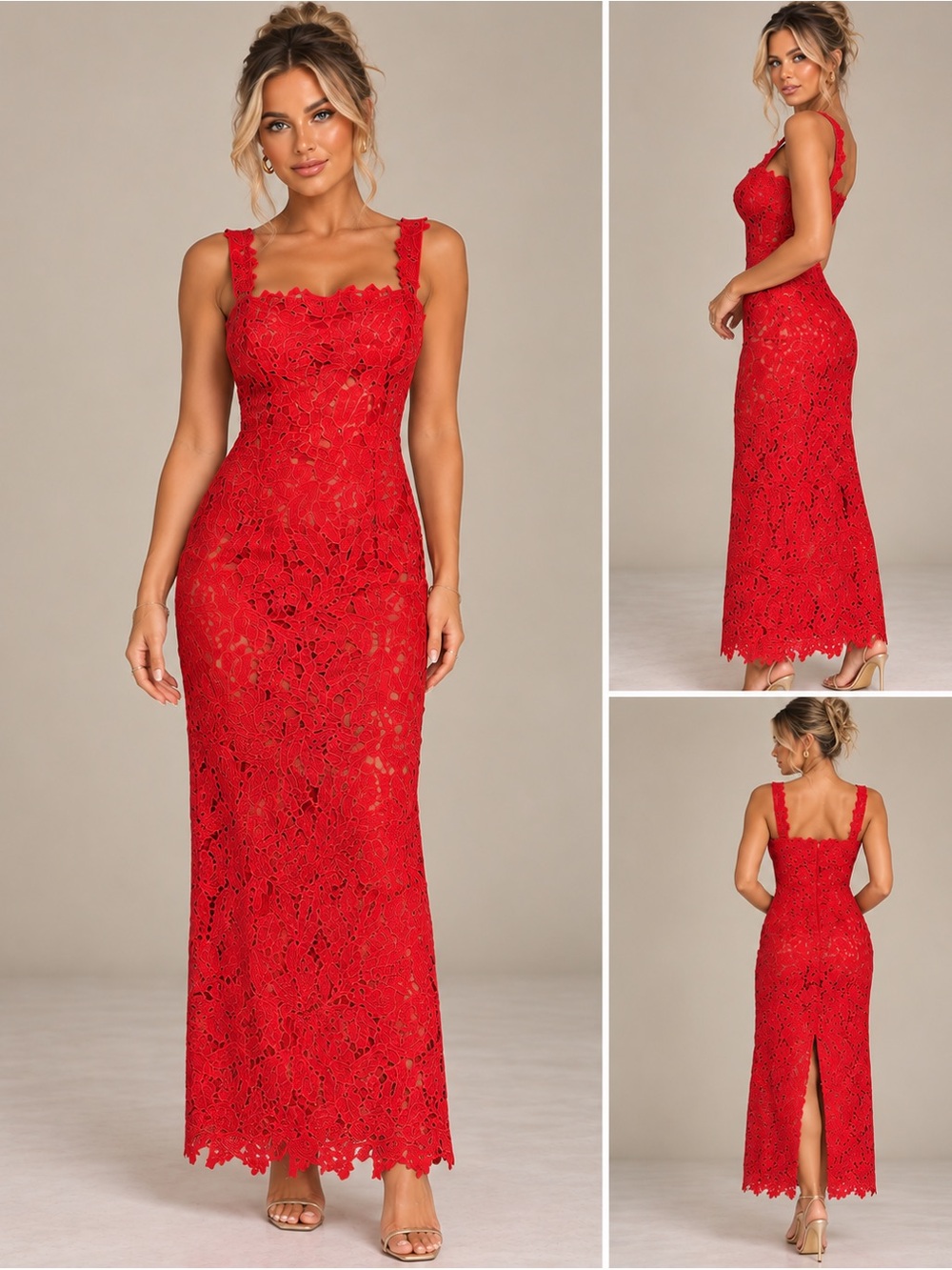 Red Lace Maxi Dress with Wide Straps